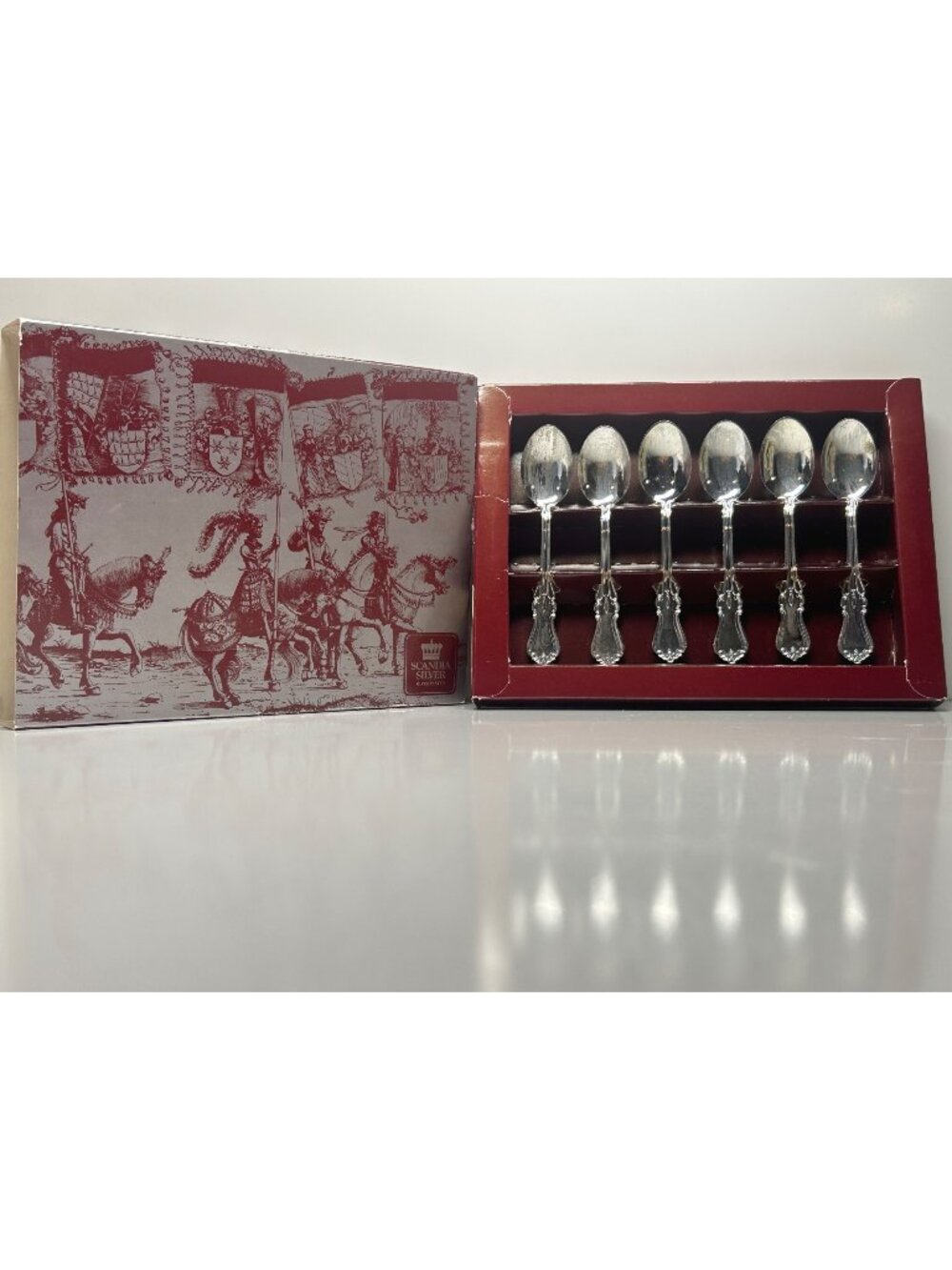 Vintage Scandia Silver-Plated Decorative Spoon Set Of 6 In Original Box